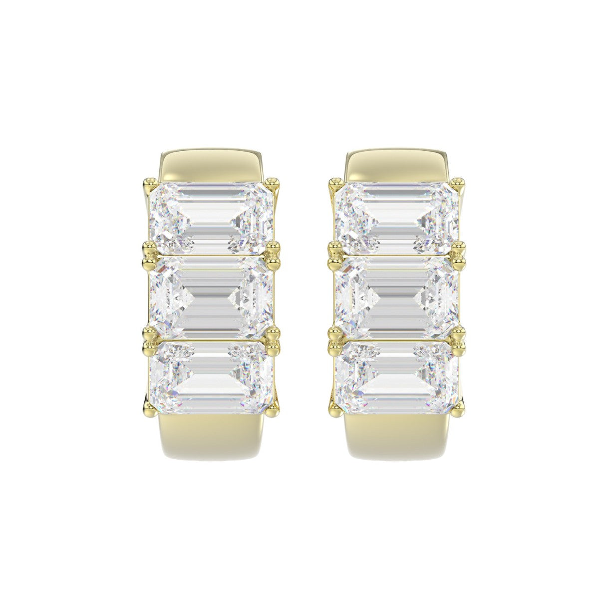 14K YELLOW GOLD 3.00CT EMERALD DIAMOND HOOPS EARRING