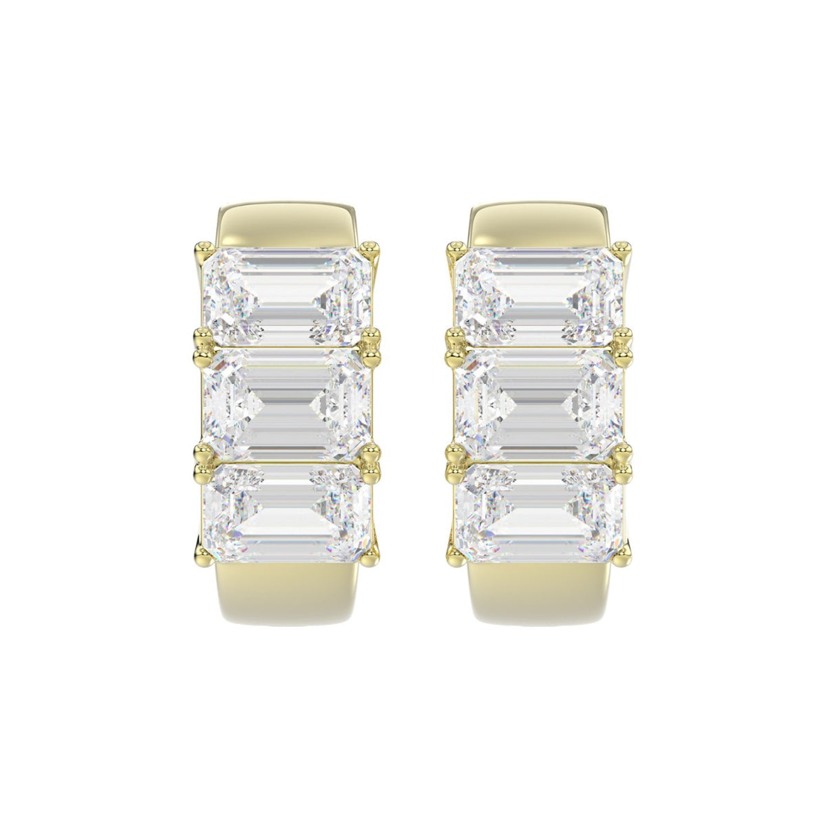 14K YELLOW GOLD 3.00CT EMERALD DIAMOND HOOPS EARRING