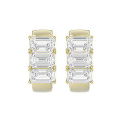14K YELLOW GOLD 3.00CT EMERALD DIAMOND HOOPS EARRING
