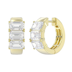 14K YELLOW GOLD 3.00CT EMERALD DIAMOND HOOPS EARRING