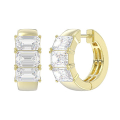 14K YELLOW GOLD 3.00CT EMERALD DIAMOND HOOPS EARRING