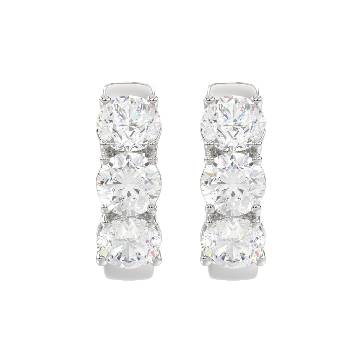 14K WHITE GOLD 3.00CT ROUND DIAMOND LADIES HOOP EARRINGS