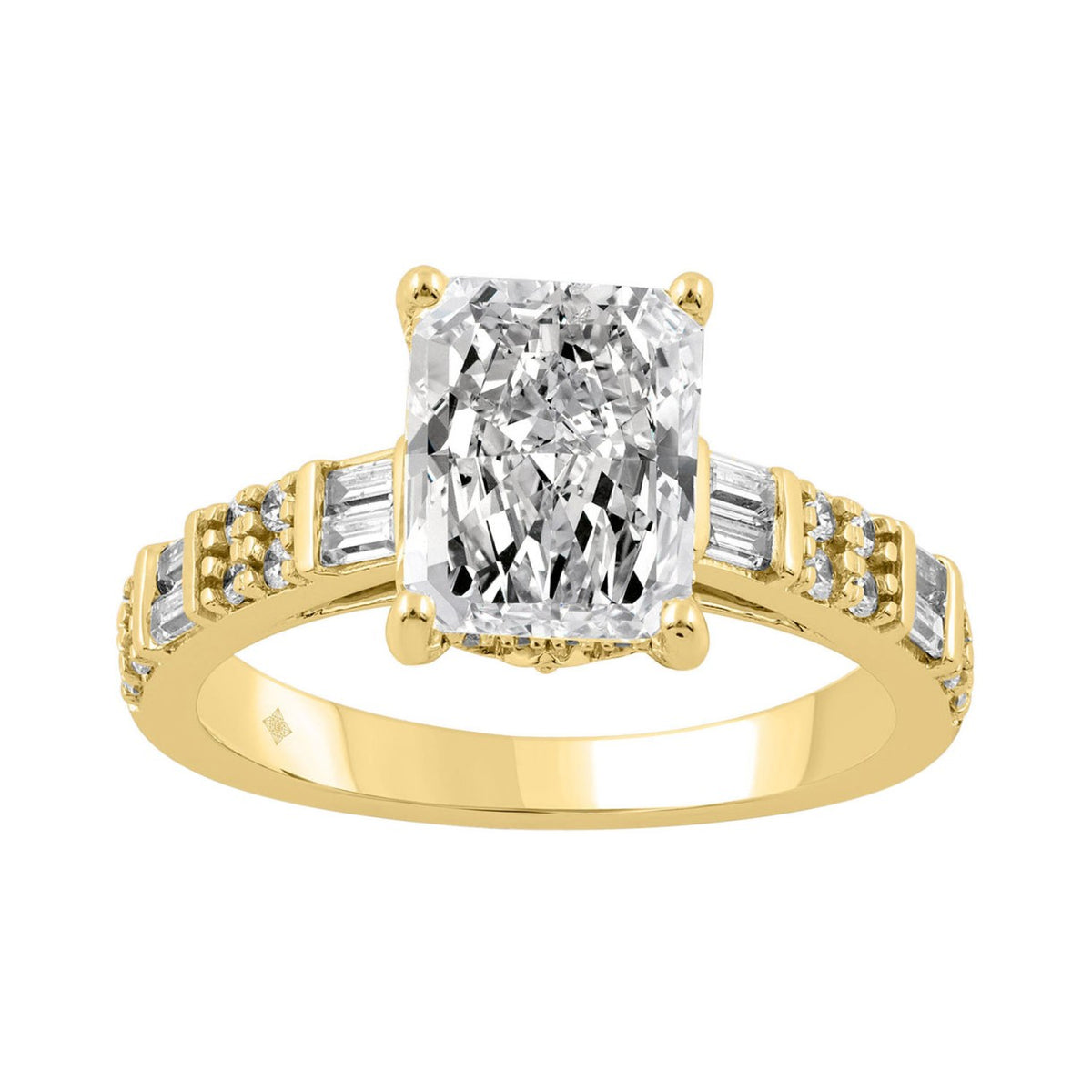 14K YELLOW GOLD 3 1/2CT ROUND/BAGUETTE/RADIANT DIAMOND LADIES RING