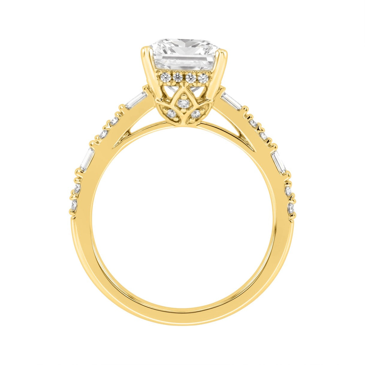 14K YELLOW GOLD 3 1/2CT ROUND/BAGUETTE/RADIANT DIAMOND LADIES RING