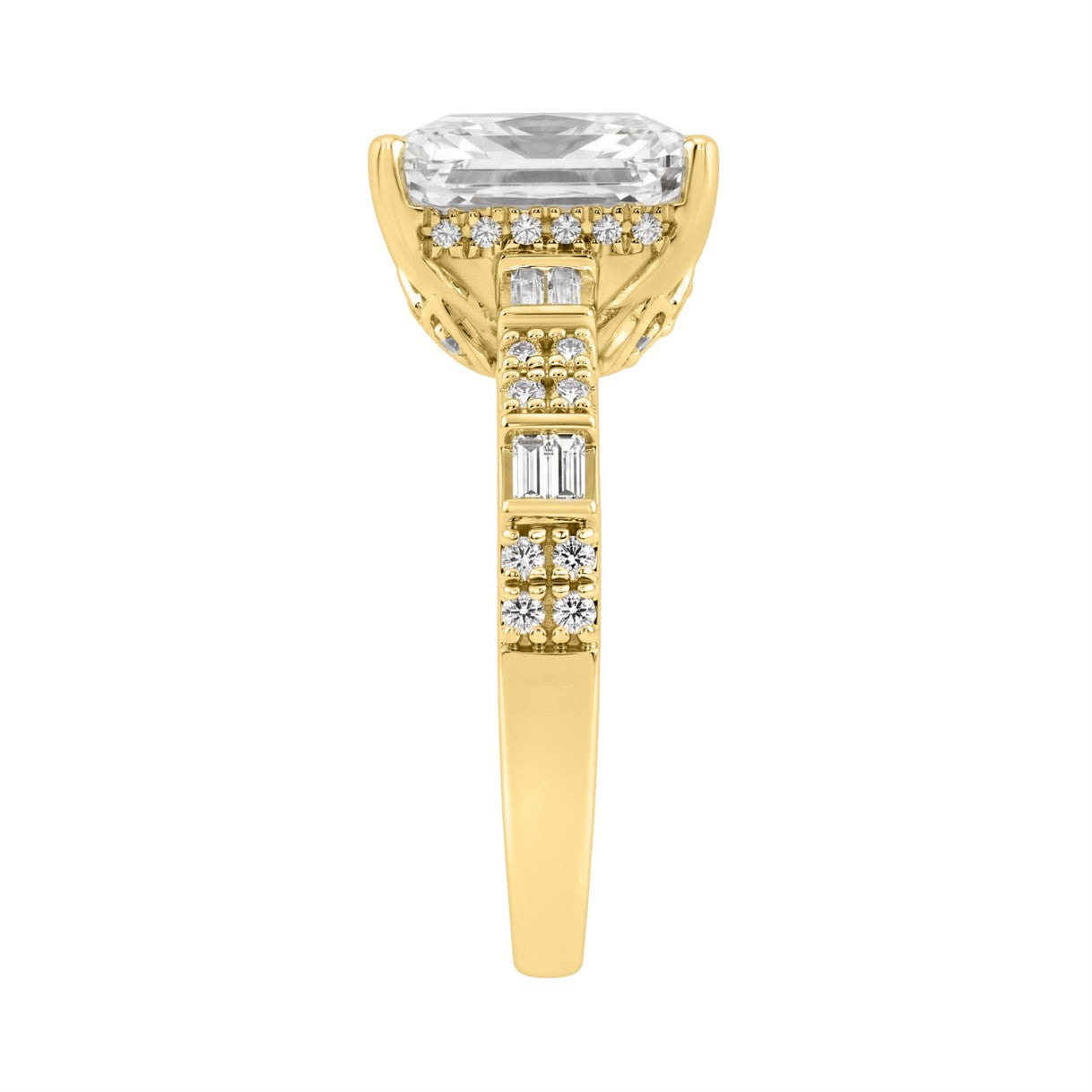 14K YELLOW GOLD 3 1/2CT ROUND/BAGUETTE/RADIANT DIAMOND LADIES RING