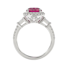 14K WHITE GOLD 2 1/2CT ROUND/BAGUETTE DIAMOND LADIES RING (CENTER STONE ROUND RUBY DIAMOND 2CT)
