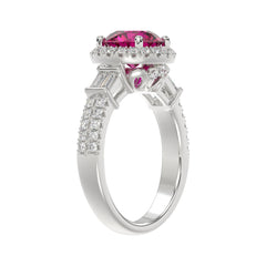 14K WHITE GOLD 2 1/2CT ROUND/BAGUETTE DIAMOND LADIES RING (CENTER STONE ROUND RUBY DIAMOND 2CT)