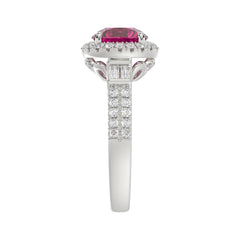 14K WHITE GOLD 2 1/2CT ROUND/BAGUETTE DIAMOND LADIES RING (CENTER STONE ROUND RUBY DIAMOND 2CT)