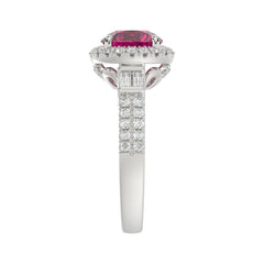 14K WHITE GOLD 2 1/2CT ROUND/BAGUETTE DIAMOND LADIES RING (CENTER STONE ROUND RUBY DIAMOND 2CT)