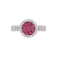 14K WHITE GOLD 2 1/2CT ROUND/BAGUETTE DIAMOND LADIES RING (CENTER STONE ROUND RUBY DIAMOND 2CT)