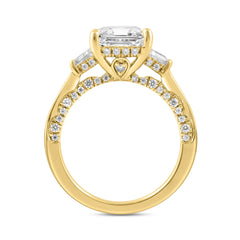 Luxury 14K Yellow Gold 4 1/4Ct Radiant & Round Lab Grown Diamond Engagement Ring 3.00Ct Radiant Center Stone With Trapezoid & Baguette Side Stones Tri