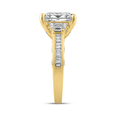 Luxury 14K Yellow Gold 4 1/4Ct Radiant & Round Lab Grown Diamond Engagement Ring 3.00Ct Radiant Center Stone With Trapezoid & Baguette Side Stones Tri