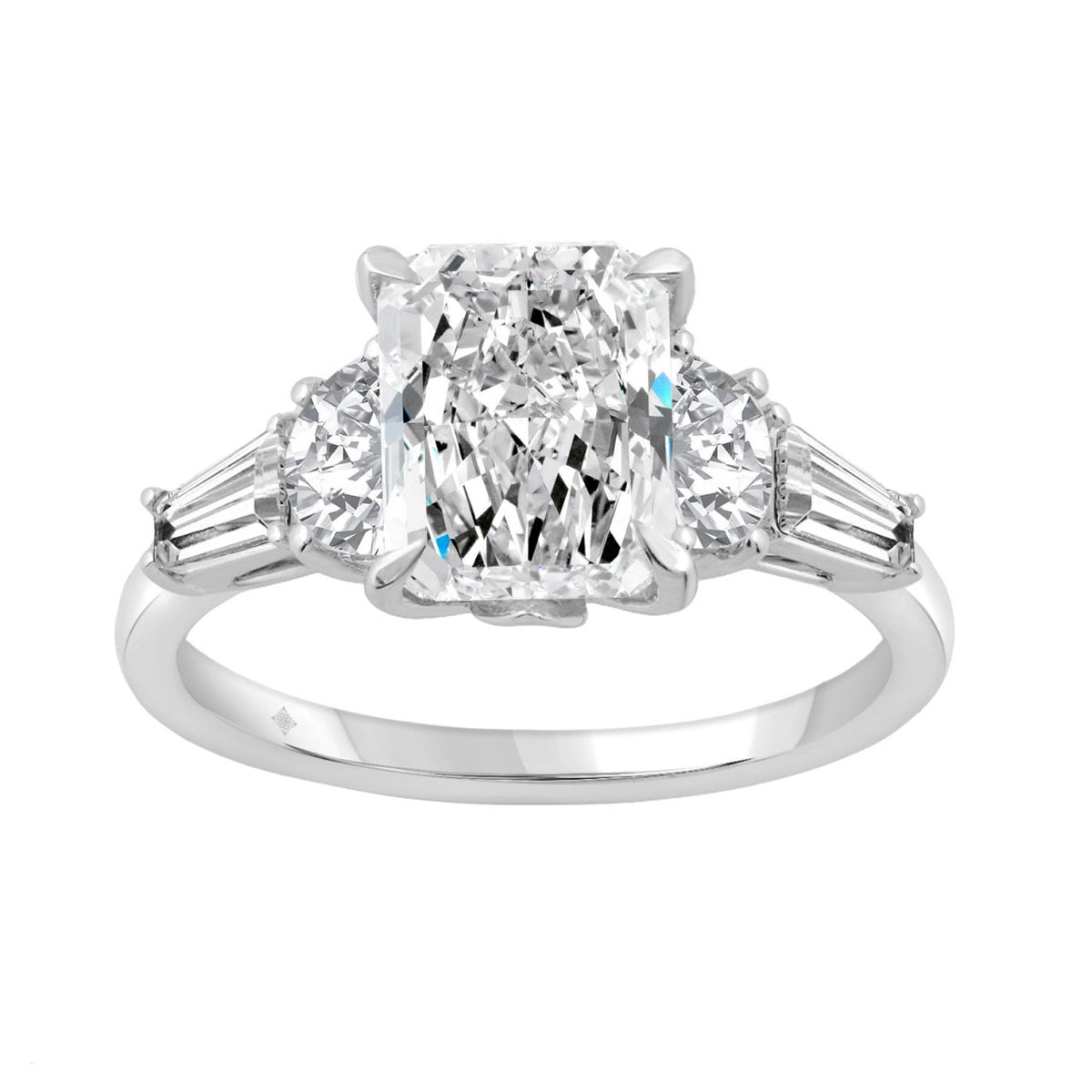 14K WHITE GOLD 4.00CT RADIANT/HALF MOON/TAPER BAGUETTE DIAMOND LADIES RING