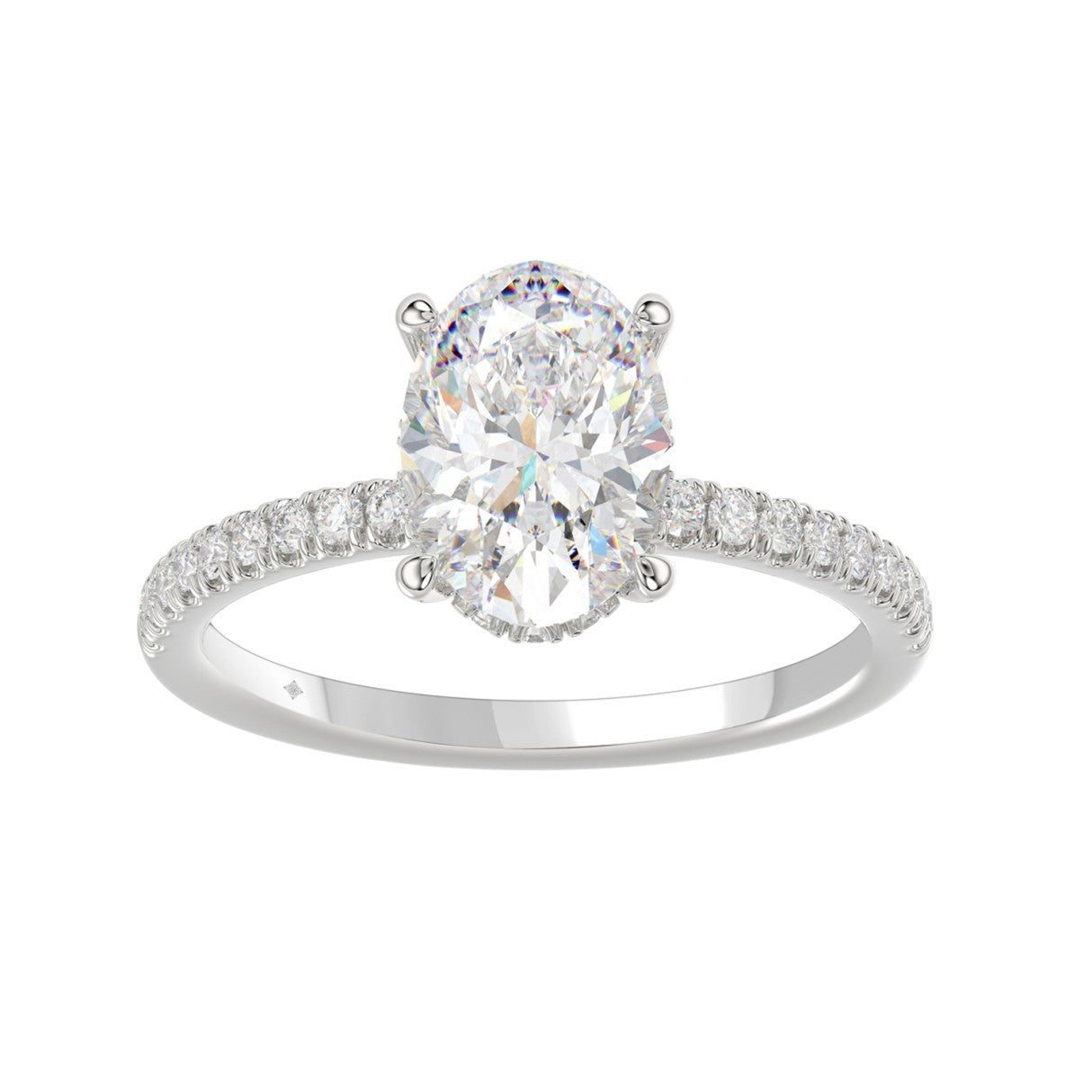 14K WHITE GOLD 2 1/5CT ROUND/OVAL DIAMOND LADIES RING (CENTER STONE OVAL DIAMOND 2CT)