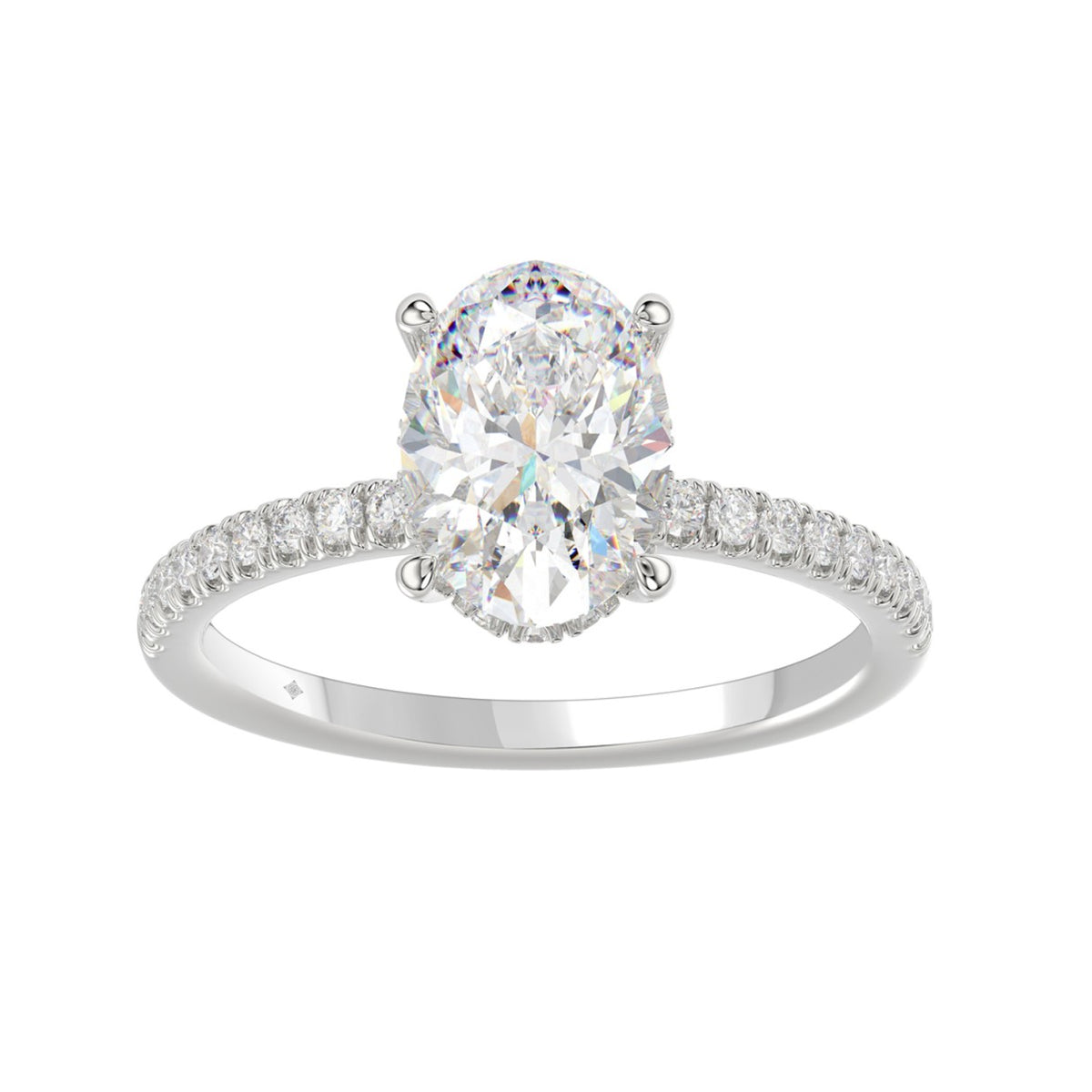 14K WHITE GOLD 2 1/5CT ROUND/OVAL DIAMOND LADIES RING (CENTER STONE OVAL DIAMOND 2CT)