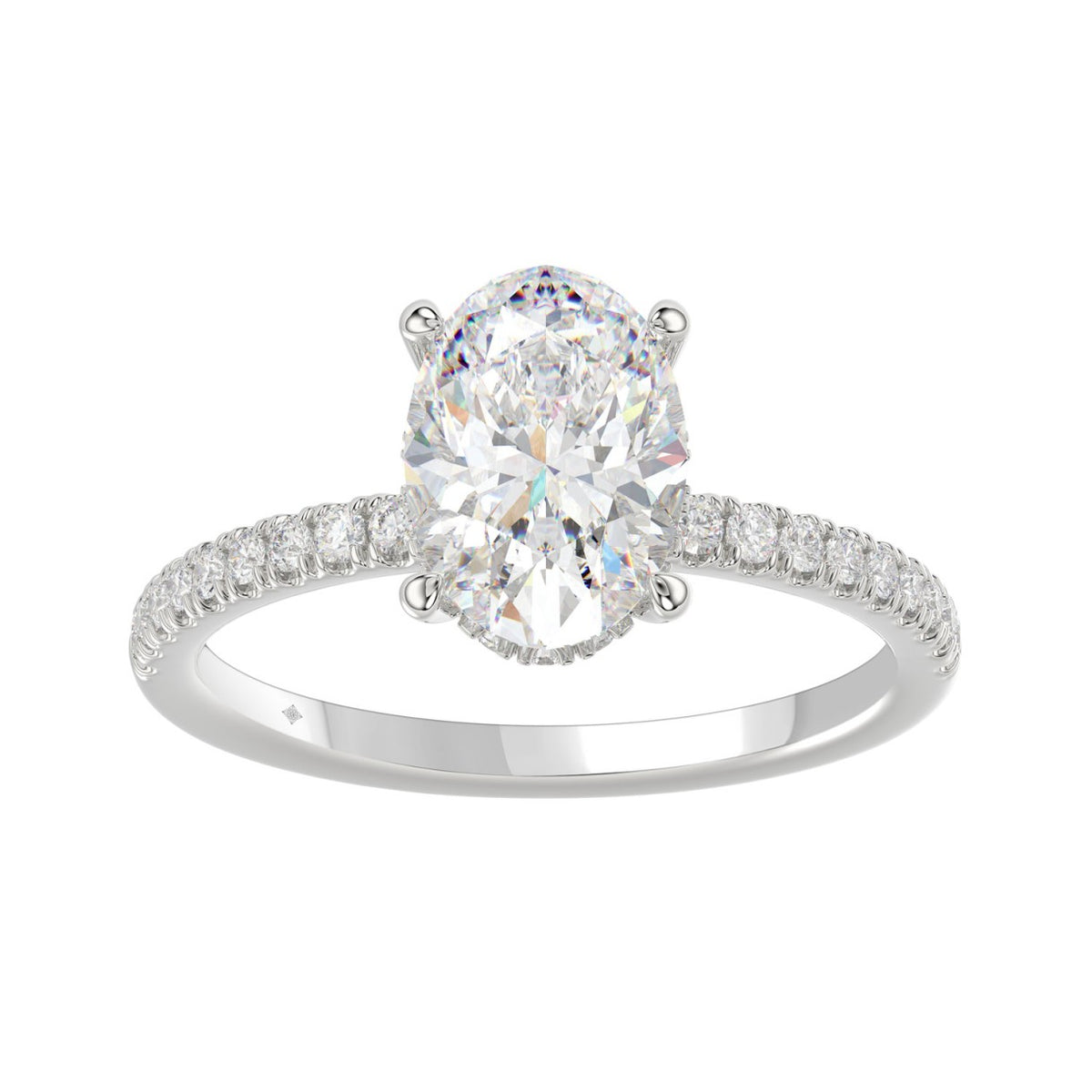 14K WHITE GOLD 2 1/5CT ROUND/OVAL DIAMOND LADIES RING (CENTER STONE OVAL DIAMOND 2CT)