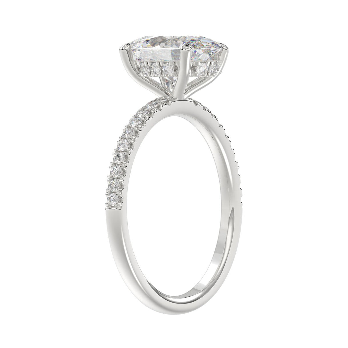 14K WHITE GOLD 2 1/5CT ROUND/OVAL DIAMOND LADIES RING (CENTER STONE OVAL DIAMOND 2CT)