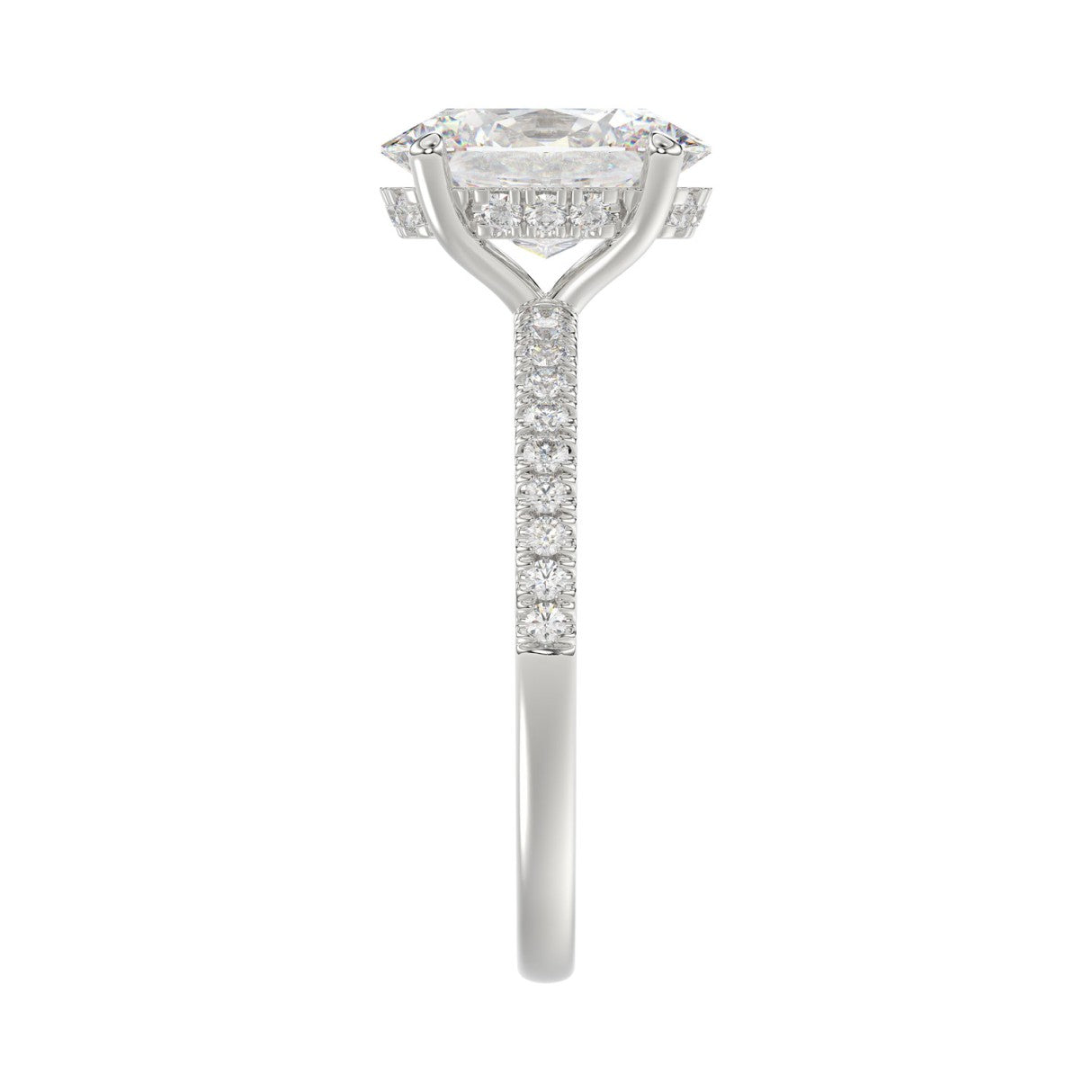 14K WHITE GOLD 2 1/5CT ROUND/OVAL DIAMOND LADIES RING (CENTER STONE OVAL DIAMOND 2CT)