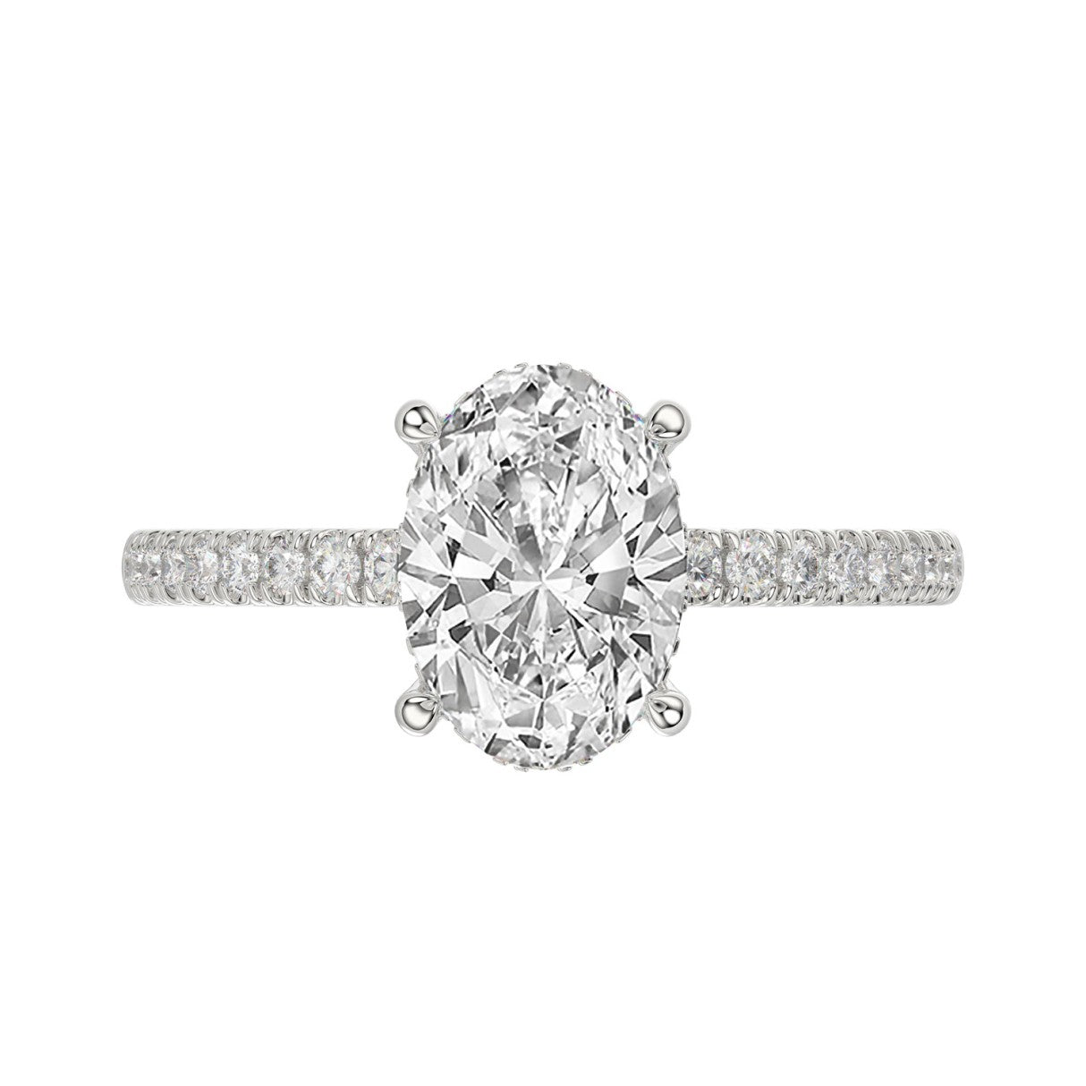 14K WHITE GOLD 2 1/5CT ROUND/OVAL DIAMOND LADIES RING (CENTER STONE OVAL DIAMOND 2CT)