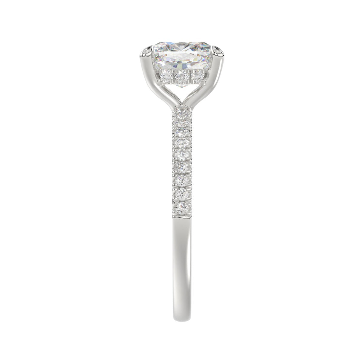 14K WHITE GOLD 2 1/4CT ROUND/CUSHION DIAMOND LADIES RING (CENTER STONE CUSHION DIAMOND 2CT)