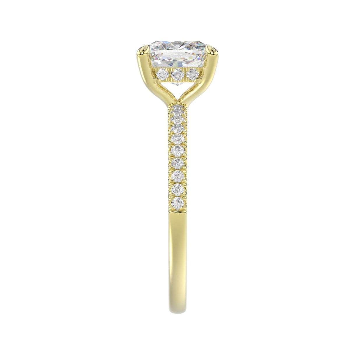 14K YELLOW GOLD 2 1/4CT ROUND/CUSHION DIAMOND LADIES RING (CENTER STONE CUSHION DIAMOND 2CT)