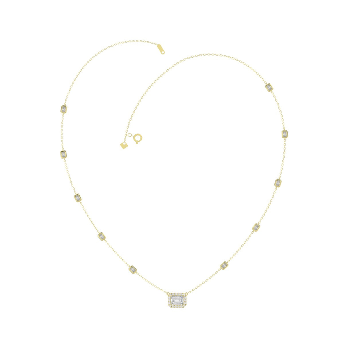 14K YELLOW GOLD 2 1/4CT ROUND/EMERALD DIAMOND LADIES NECKLACE