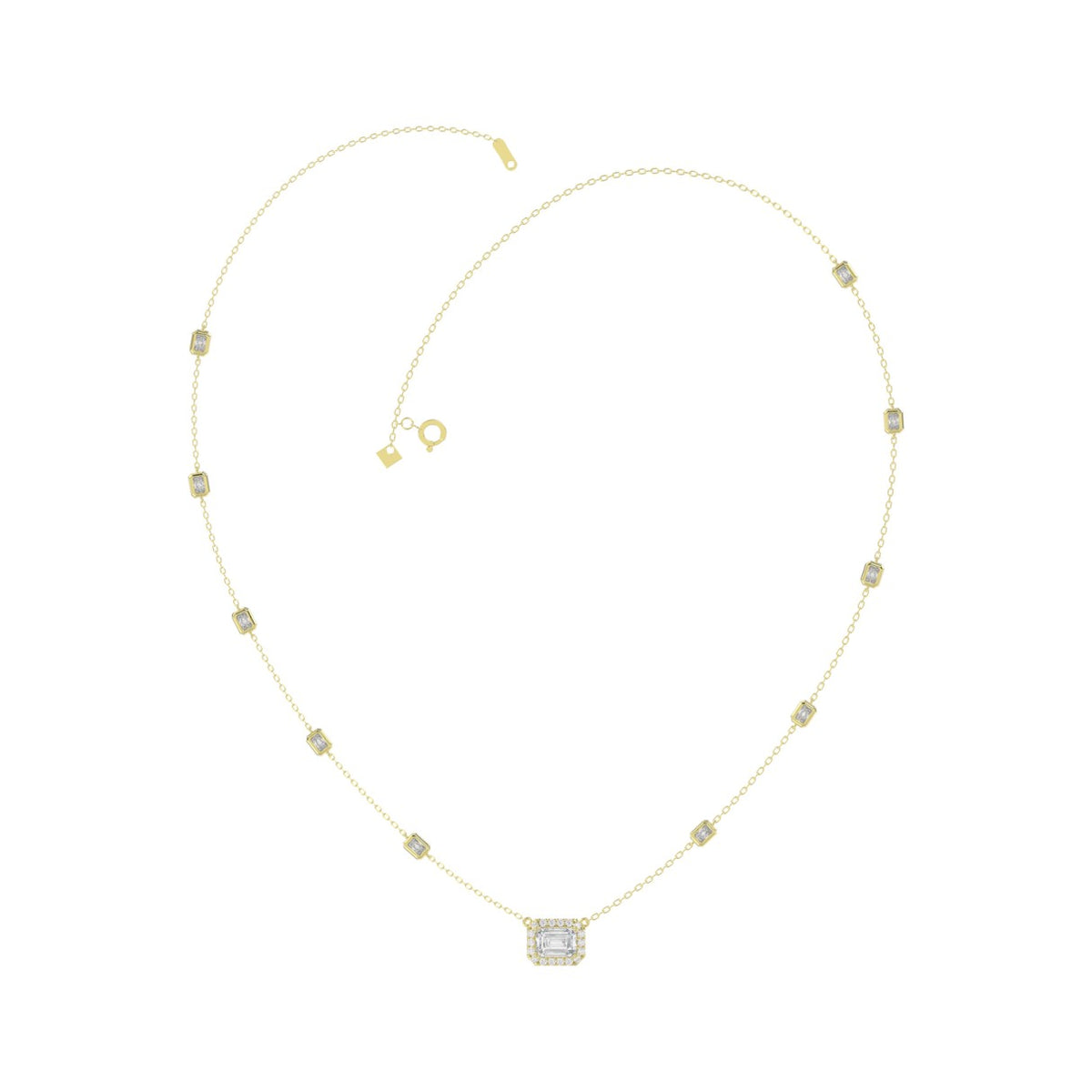 14K YELLOW GOLD 2 1/4CT ROUND/EMERALD DIAMOND LADIES NECKLACE