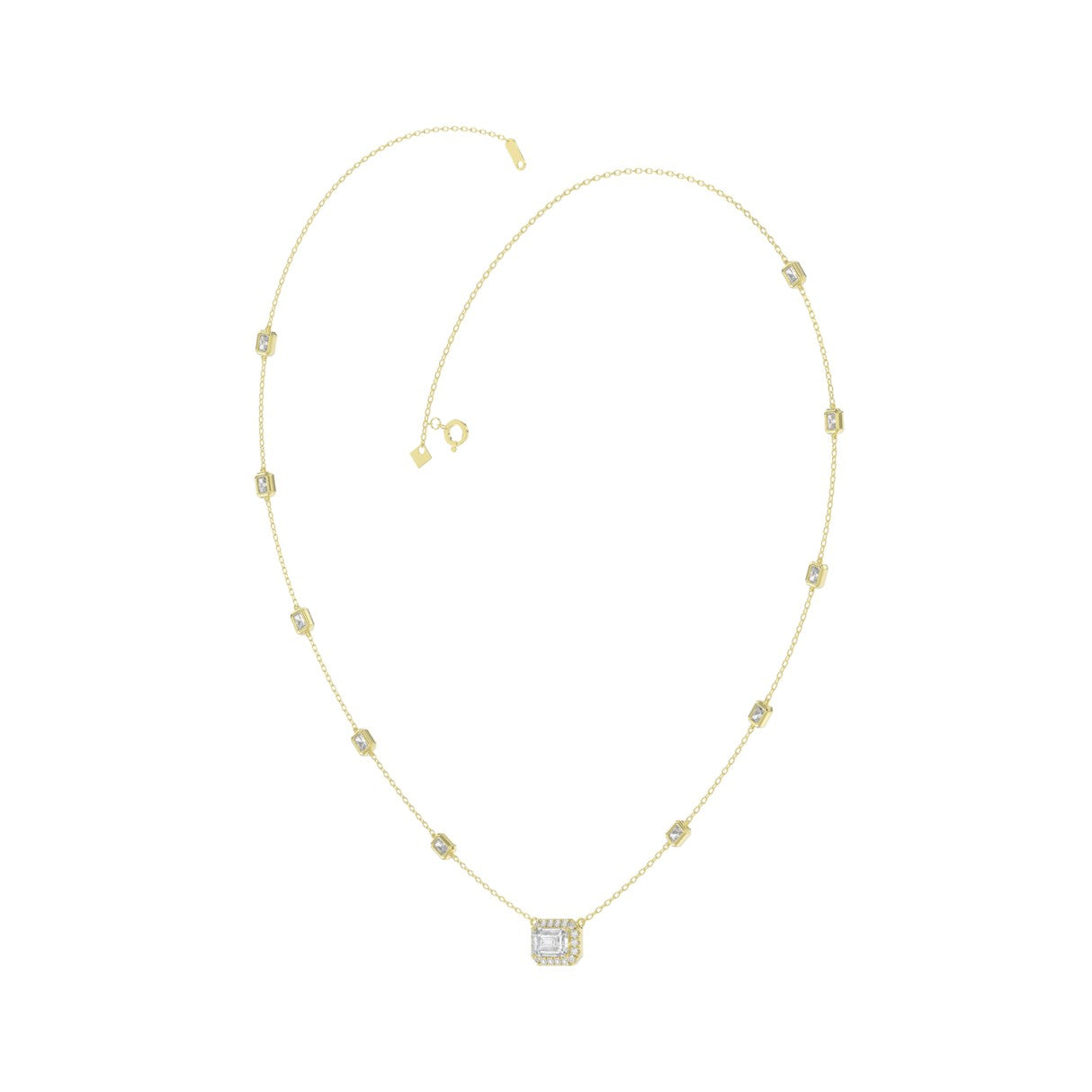 14K YELLOW GOLD 2 1/4CT ROUND/EMERALD DIAMOND LADIES NECKLACE