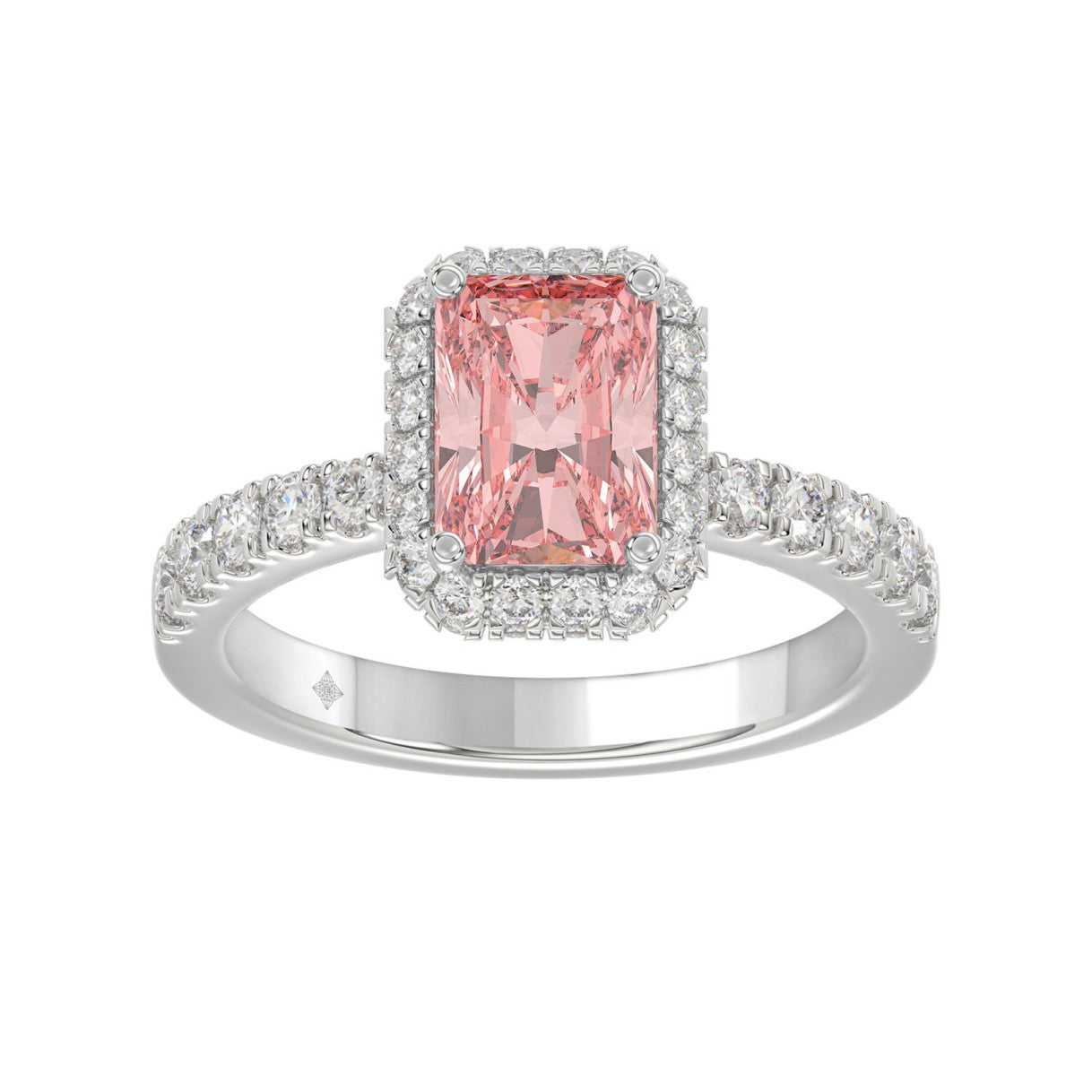 ETERNAL BLUSH COLLECTION 14K WHITE GOLD 4.00CT ROUND/RADIANT DIAMOND LADIES RING (CENTER STONE PINK RADIANT DIAMOND 3.00CT)