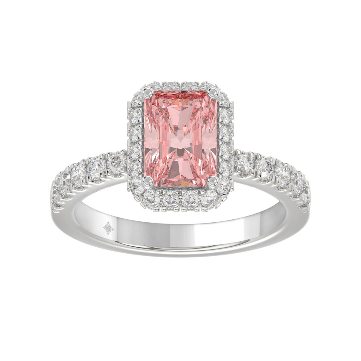 ETERNAL BLUSH COLLECTION 14K WHITE GOLD 4.00CT ROUND/RADIANT DIAMOND LADIES RING (CENTER STONE PINK RADIANT DIAMOND 3.00CT)