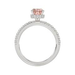 ETERNAL BLUSH COLLECTION 14K WHITE GOLD 2 1/2CT ROUND/OVAL DIAMOND LADIES RING(CENTER STONE PINK OVAL DIAMOND 2CT)