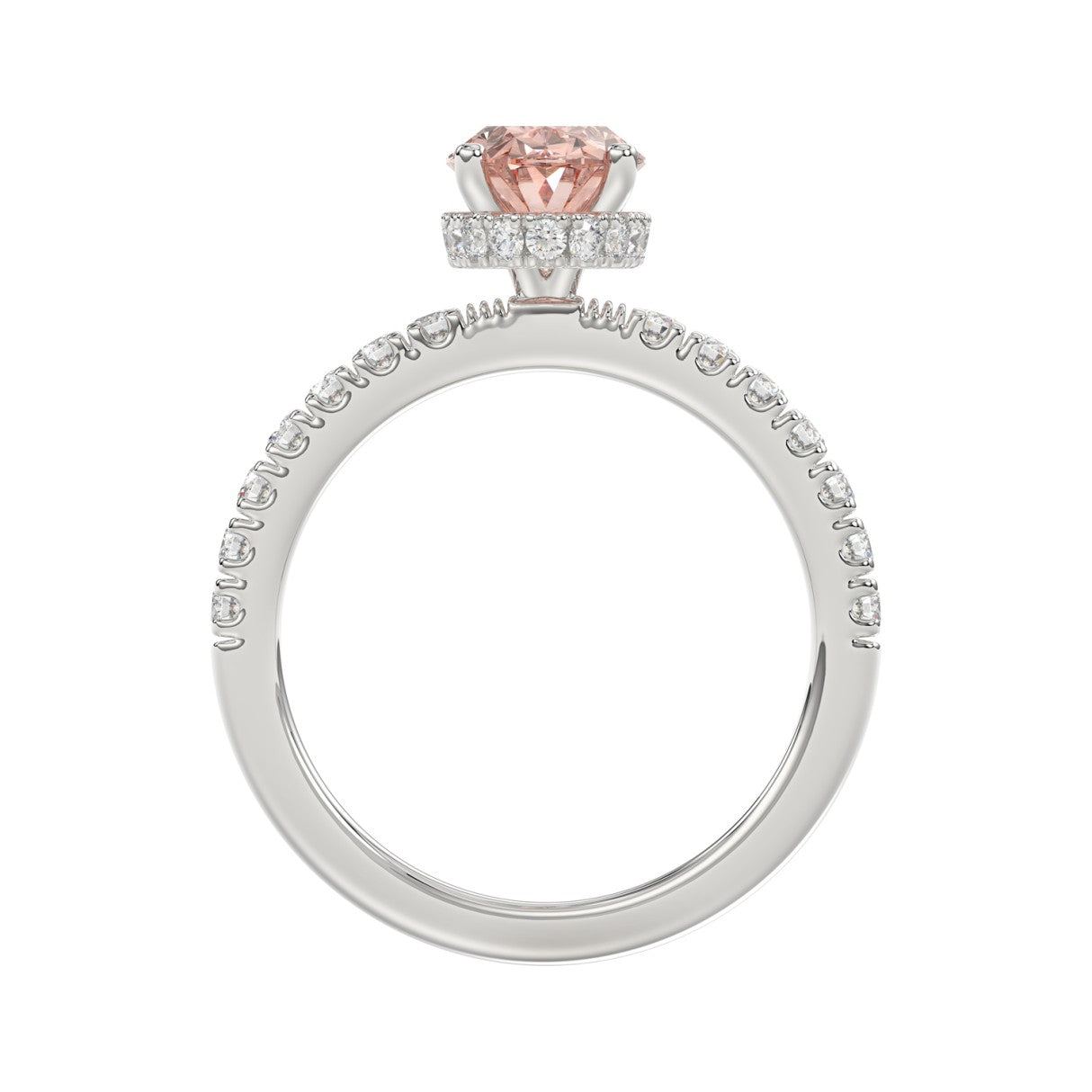 ETERNAL BLUSH COLLECTION 14K WHITE GOLD 2 1/2CT ROUND/OVAL DIAMOND LADIES RING(CENTER STONE PINK OVAL DIAMOND 2CT)
