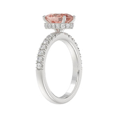 ETERNAL BLUSH COLLECTION 14K WHITE GOLD 2 1/2CT ROUND/OVAL DIAMOND LADIES RING(CENTER STONE PINK OVAL DIAMOND 2CT)