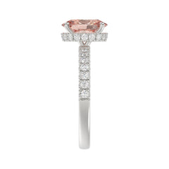 ETERNAL BLUSH COLLECTION 14K WHITE GOLD 2 1/2CT ROUND/OVAL DIAMOND LADIES RING(CENTER STONE PINK OVAL DIAMOND 2CT)