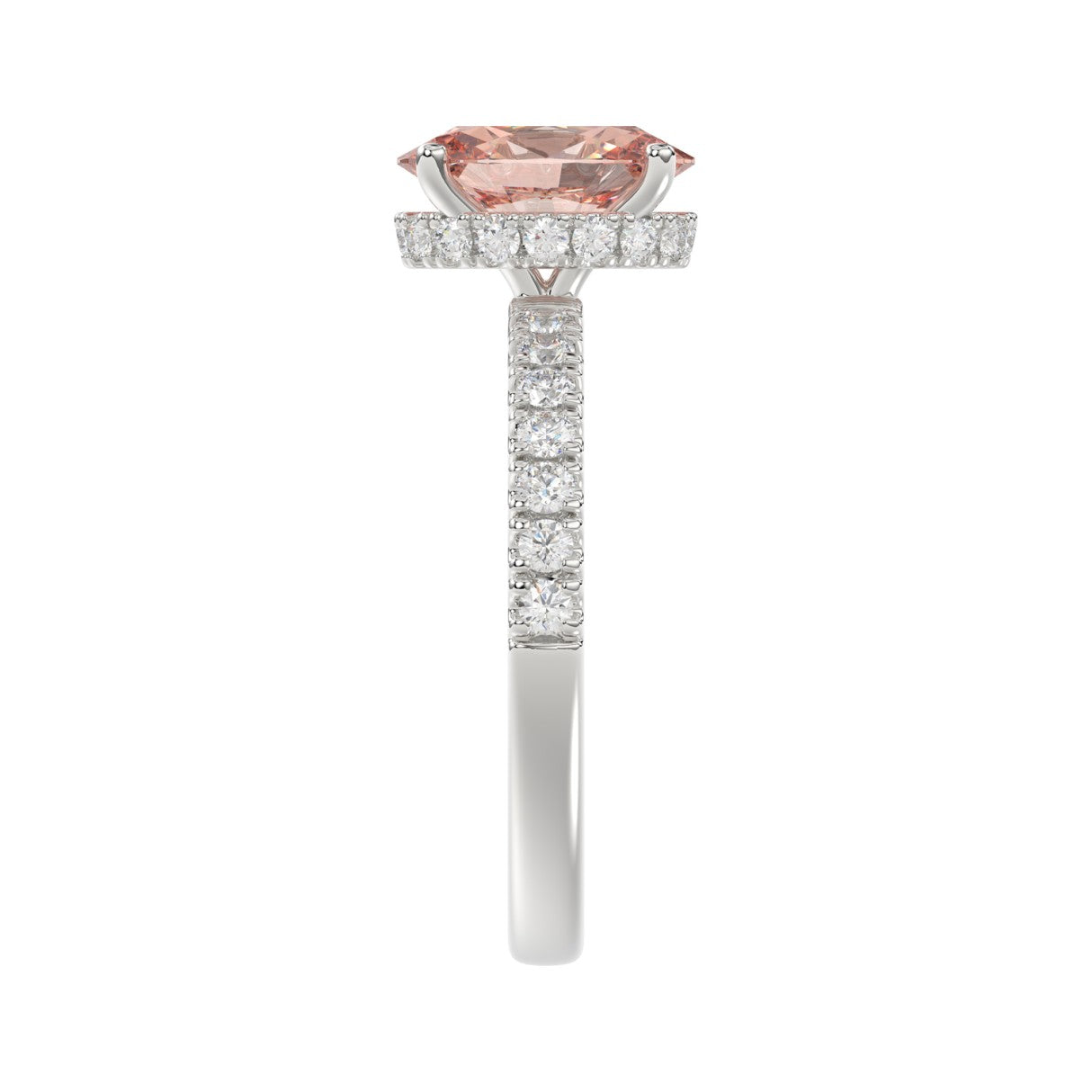 ETERNAL BLUSH COLLECTION 14K WHITE GOLD 2 1/2CT ROUND/OVAL DIAMOND LADIES RING(CENTER STONE PINK OVAL DIAMOND 2CT)