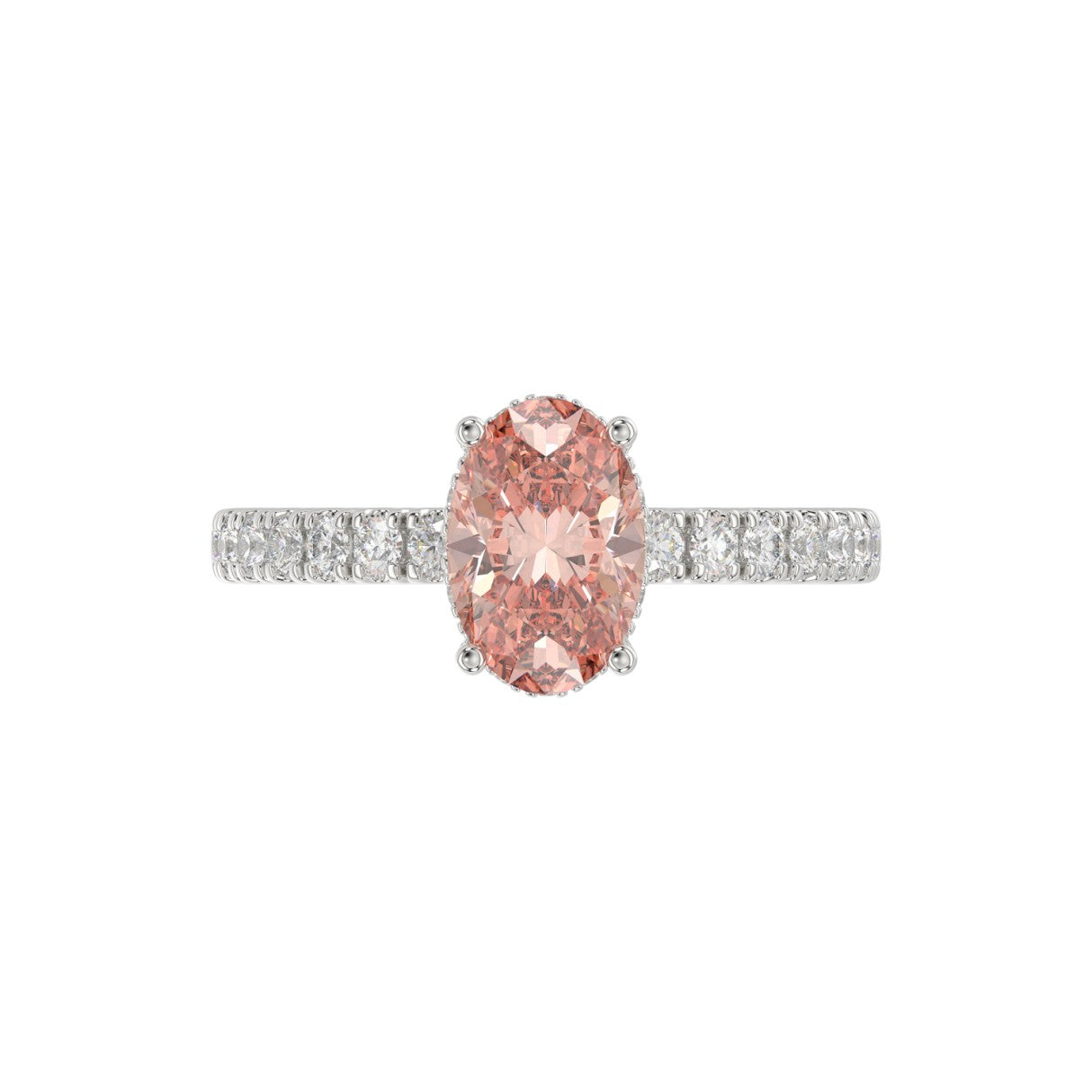 ETERNAL BLUSH COLLECTION 14K WHITE GOLD 2 1/2CT ROUND/OVAL DIAMOND LADIES RING(CENTER STONE PINK OVAL DIAMOND 2CT)