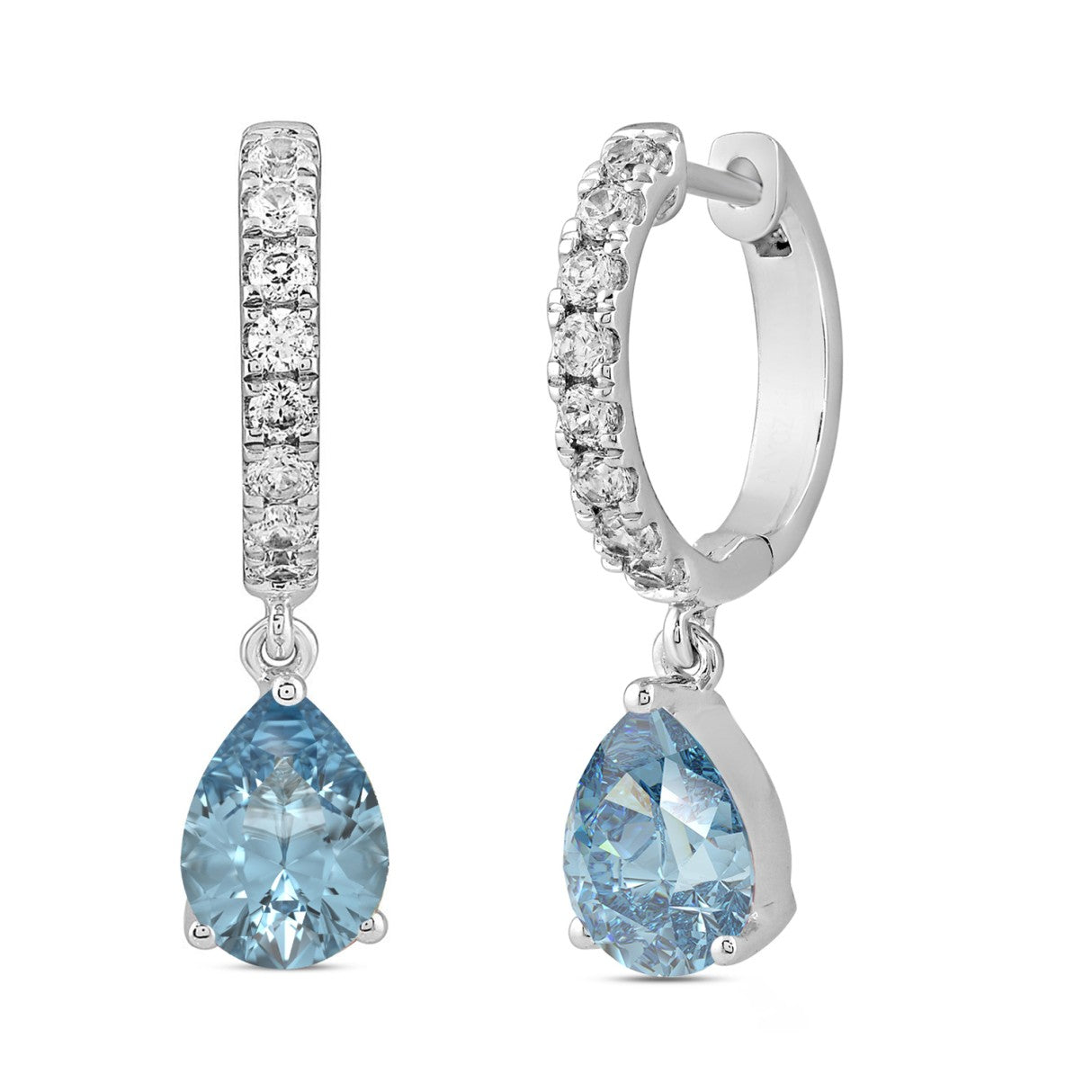 14K WHITE GOLD 2.00CT ROUND/BLUE PEAR DIAMOND LADIES EARRINGS