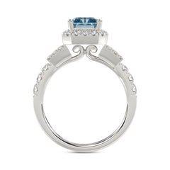 14K WHITE GOLD 2 3/4CT ROUND/BAGUETTE/RADIANT DIAMOND LADIES RING (CENTER STONE BLUE RADIANT DIAMOND 2.00CT)