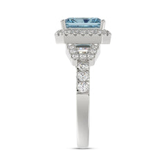 14K WHITE GOLD 2 3/4CT ROUND/BAGUETTE/RADIANT DIAMOND LADIES RING (CENTER STONE BLUE RADIANT DIAMOND 2.00CT)