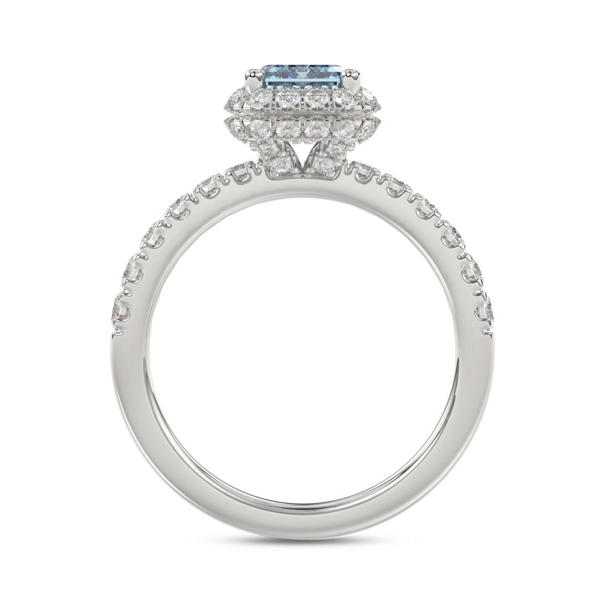 14K WHITE GOLD 1.00CT ROUND/RADIANT DIAMOND LADIES RING (CENTER STONE BLUE RADIANT DIAMOND 3.00CT)