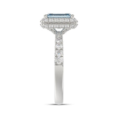 14K WHITE GOLD 1.00CT ROUND/RADIANT DIAMOND LADIES RING (CENTER STONE BLUE RADIANT DIAMOND 3.00CT)