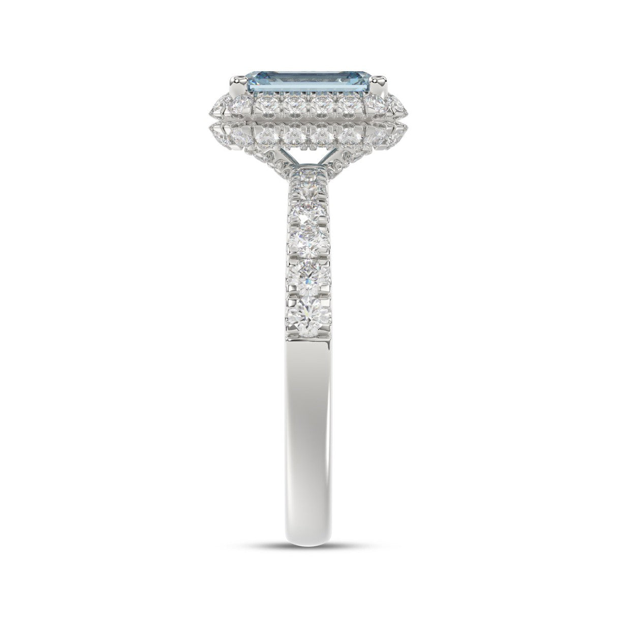 14K WHITE GOLD 1.00CT ROUND/RADIANT DIAMOND LADIES RING (CENTER STONE BLUE RADIANT DIAMOND 3.00CT)