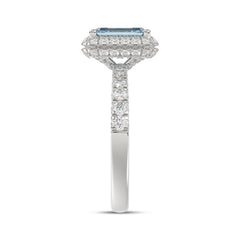 14K WHITE GOLD 1.00CT ROUND/RADIANT DIAMOND LADIES RING (CENTER STONE BLUE RADIANT DIAMOND 3.00CT)