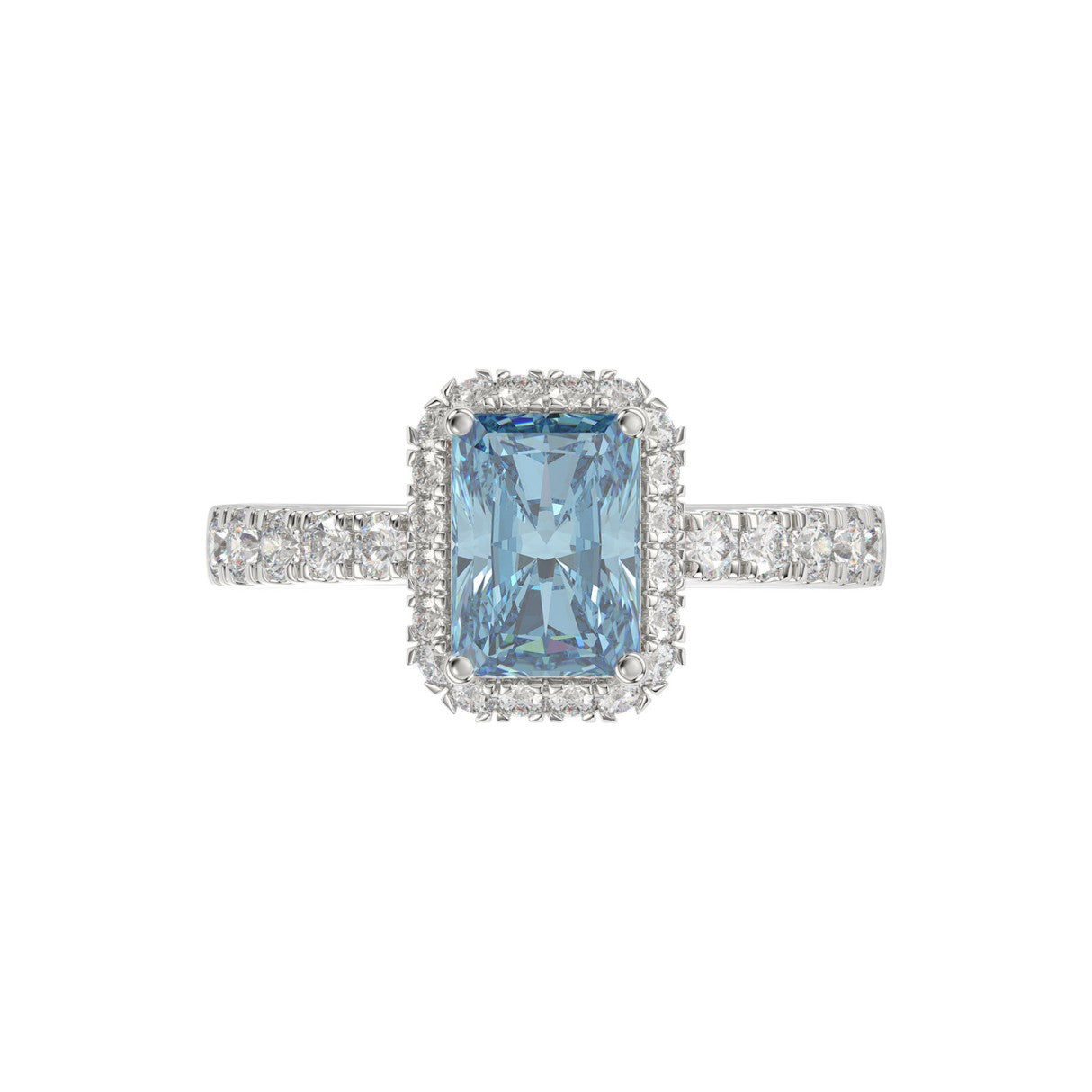 14K WHITE GOLD 1.00CT ROUND/RADIANT DIAMOND LADIES RING (CENTER STONE BLUE RADIANT DIAMOND 3.00CT)