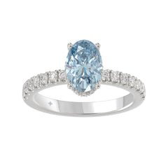 14K WHITE GOLD 2 1/2CT ROUND/OVAL DIAMOND LADIES RING (CENTER STONE BLUE OVAL DIAMOND 2CT)