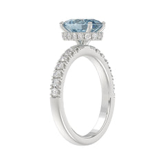 14K WHITE GOLD 2 1/2CT ROUND/OVAL DIAMOND LADIES RING (CENTER STONE BLUE OVAL DIAMOND 2CT)