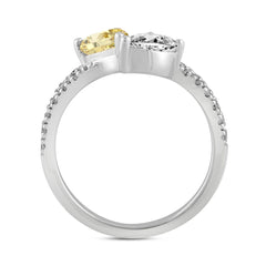 14K WHITE GOLD 2.00CT ROUND/PEAR DIAMOND LADIES RING (CENTER STONE YELLOW PEAR DIAMOND 3/4CT)