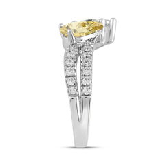 14K WHITE GOLD 2.00CT ROUND/PEAR DIAMOND LADIES RING (CENTER STONE YELLOW PEAR DIAMOND 3/4CT)