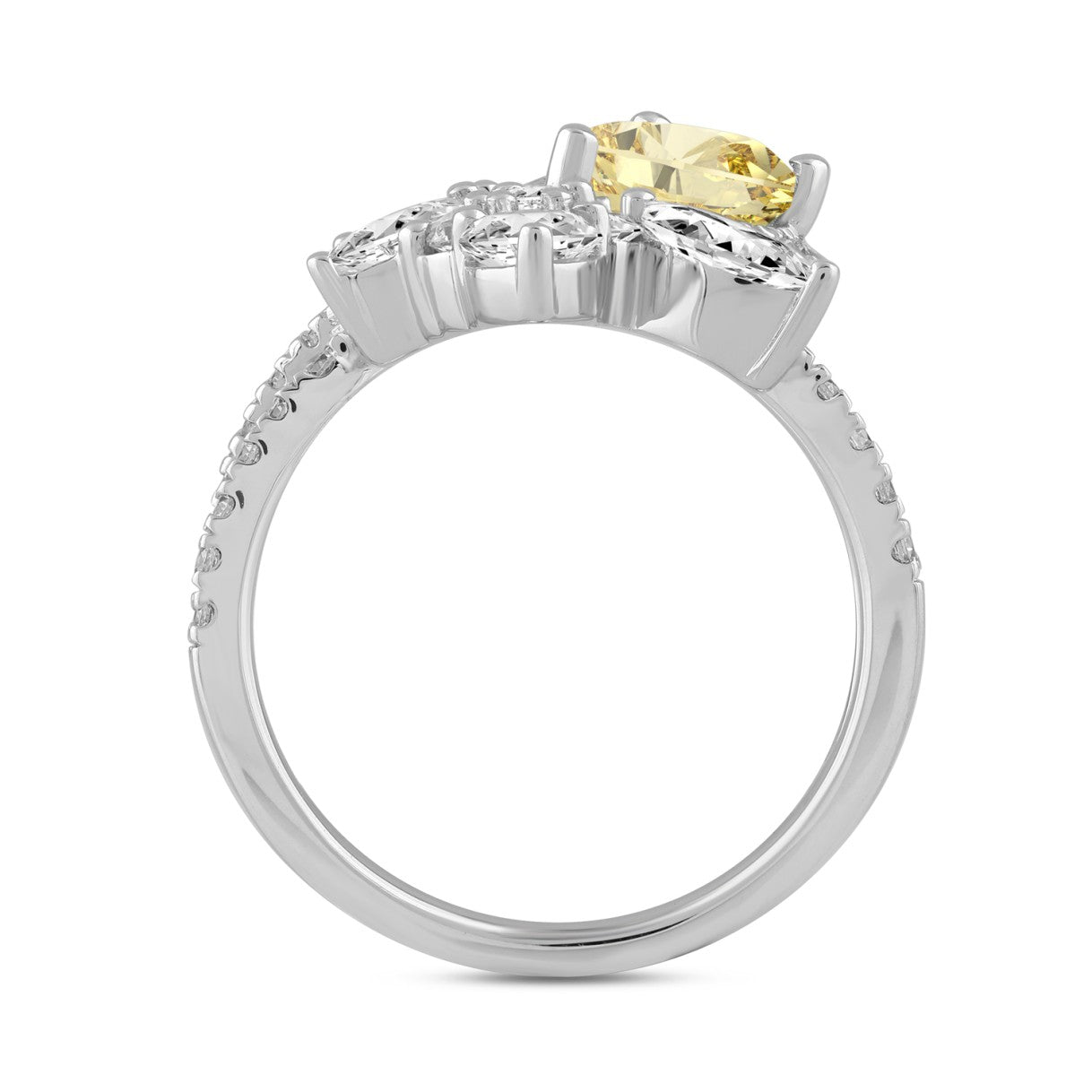 14K WHITE GOLD 3.00CT ROUND/PEAR/MARQUISE DIAMOND LADIES RING (CENTER STONE YELLOW PEAR DIAMOND 1 1/2CT)