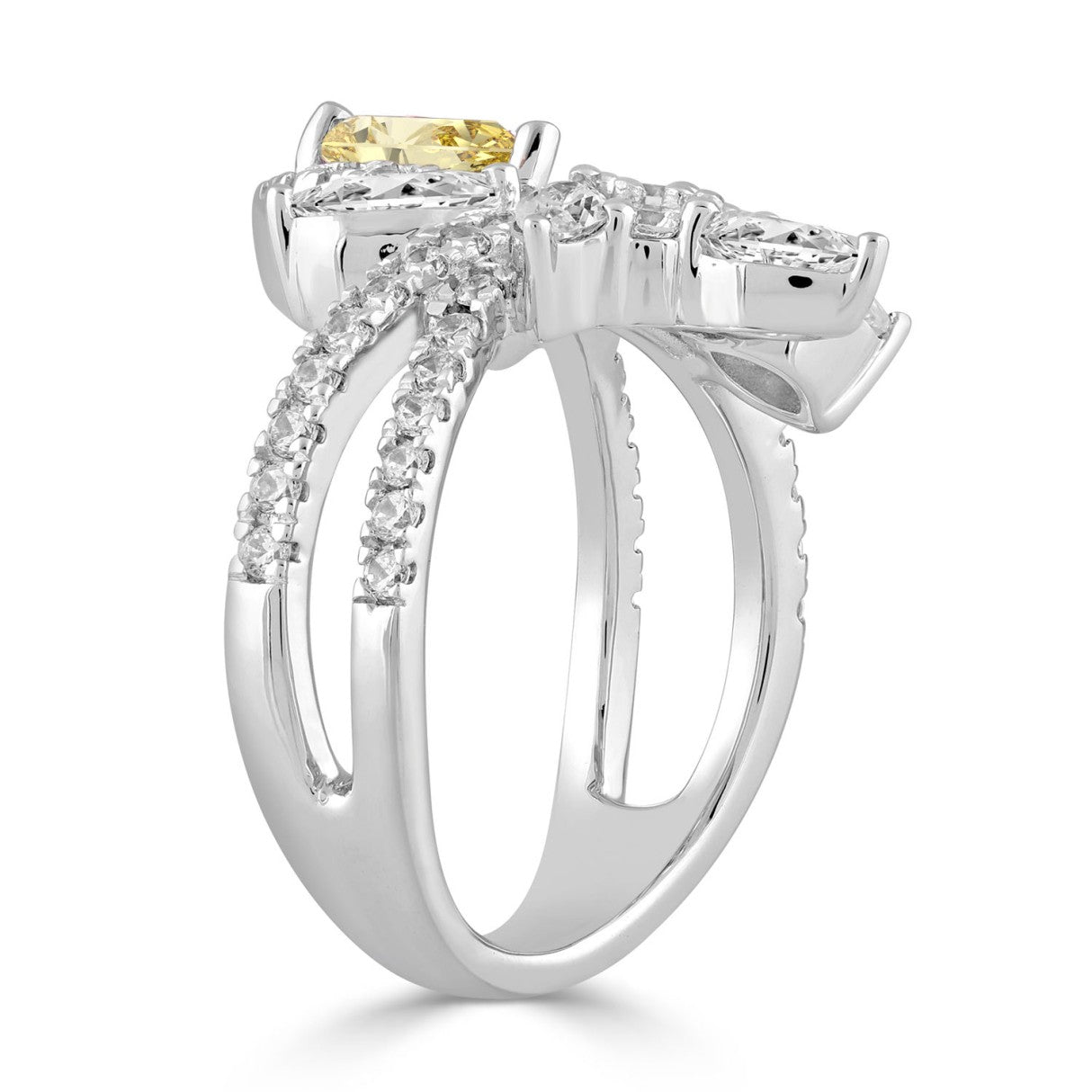 14K WHITE GOLD 3.00CT ROUND/PEAR/MARQUISE DIAMOND LADIES RING (CENTER STONE YELLOW PEAR DIAMOND 1 1/2CT)